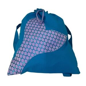 Blue & Lavender Mermaid Scale Print Cinched Linen Drawstring Kid's Backpack!